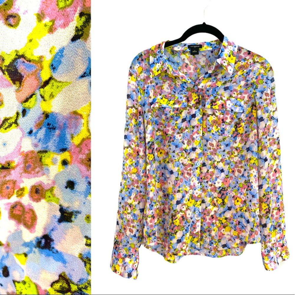 Ann Taylor floral print long sleeve shirt size 0